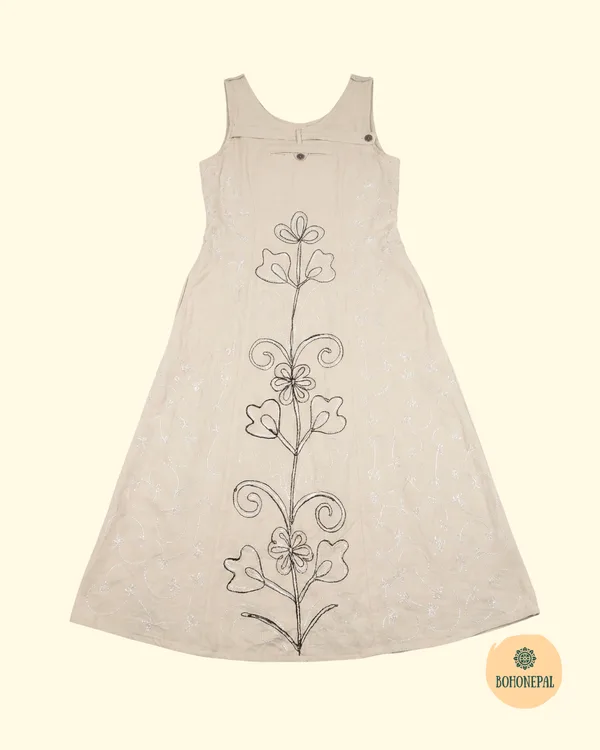 Sleeveless Hand-Embroidered Cotton Dress