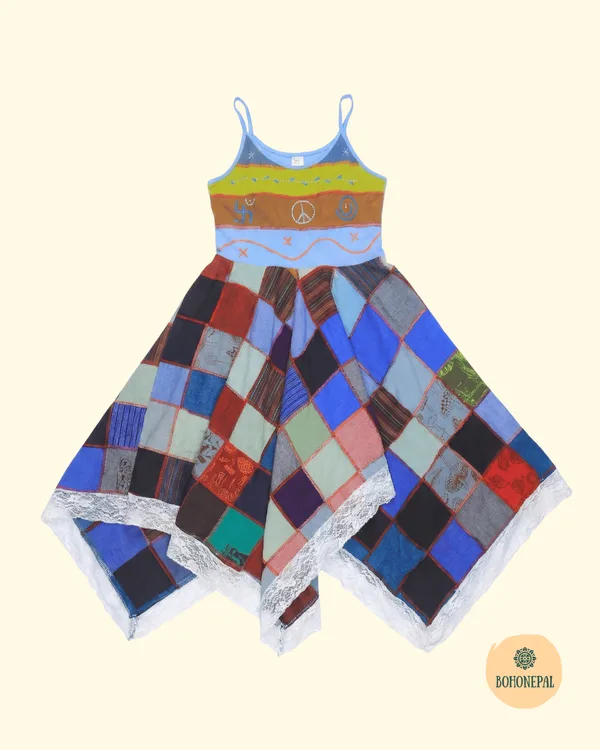 Boho Patchwork Pixie Dress (with Lace Trim)