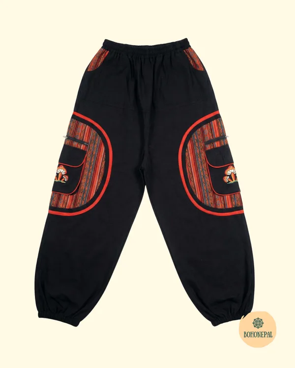 Mushroom Embroidered Boho Cargo Trouser
