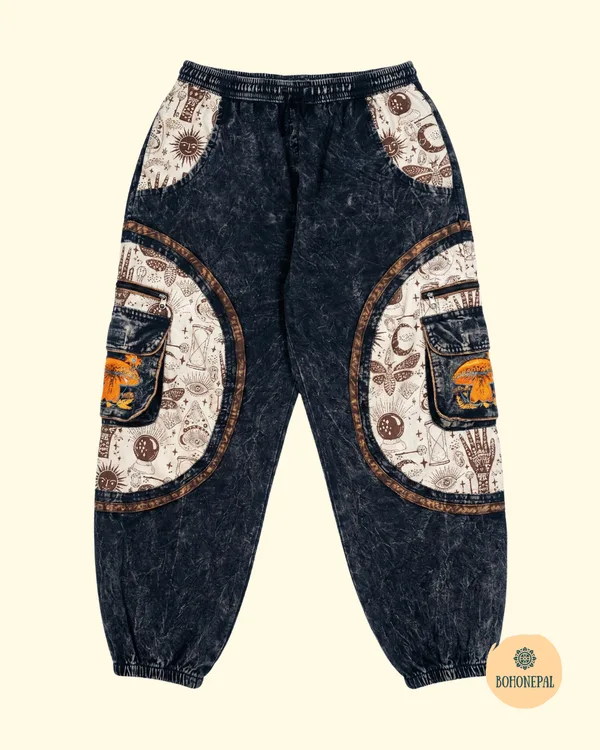 Dark Acid Wash Mushroom Patchwork Cargo trowser