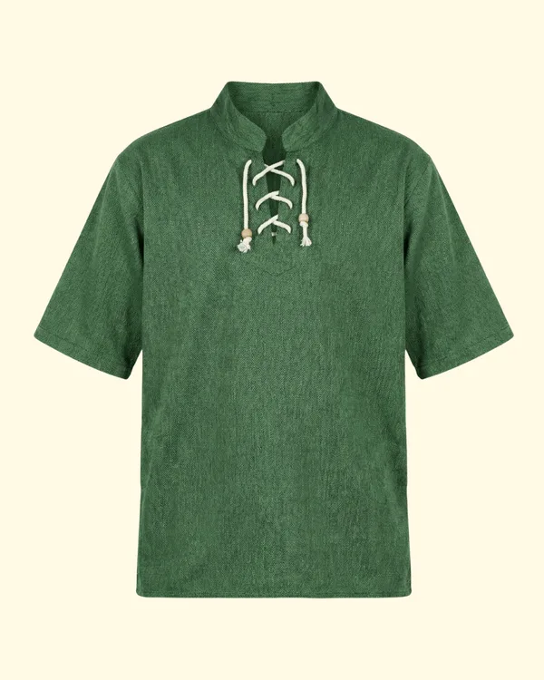Handmade Cotton lace-up short-sleeve shirt