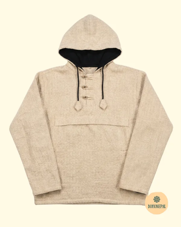 Handcrafted Herringbone Pullover Fleece Cotton Hoodie