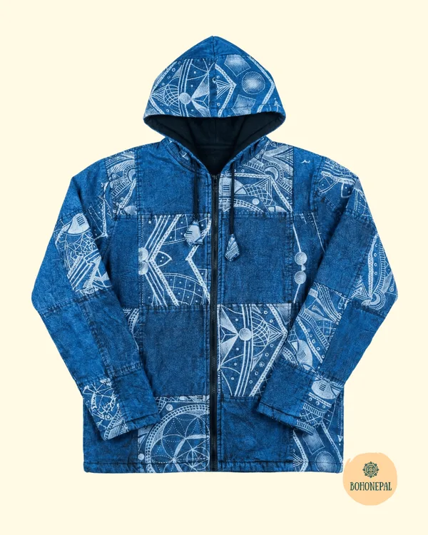 Acid wash patchwork printed hoodie