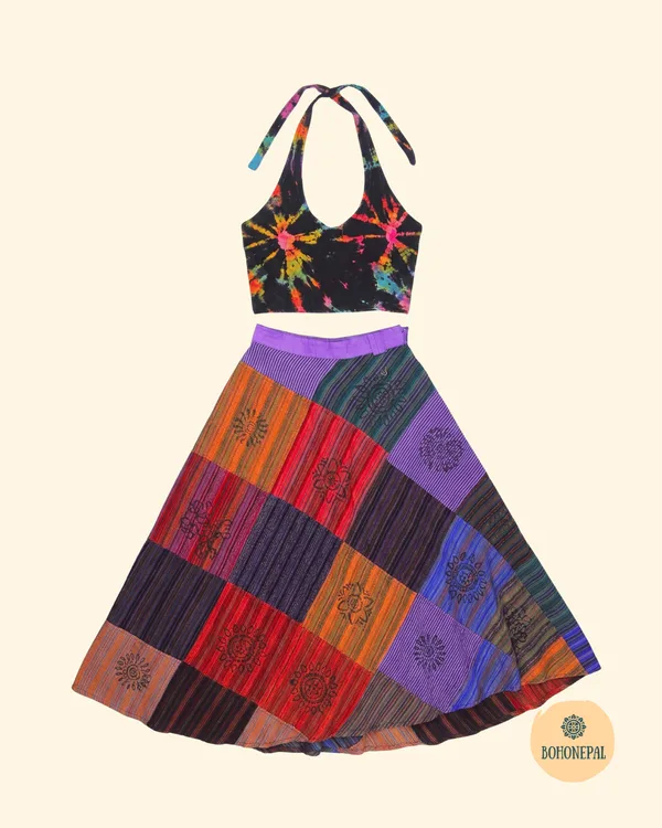 Boho Patchwork and Tie-Dye Two-Piece Set
