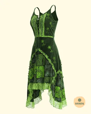 Bohemian Patchwork Lace-Up Dress.