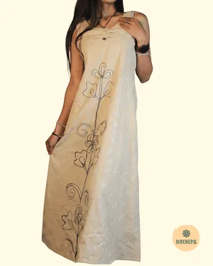 Sleeveless Hand-Embroidered Cotton Dress