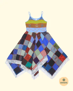 Boho Patchwork Pixie Dress (with Lace Trim)