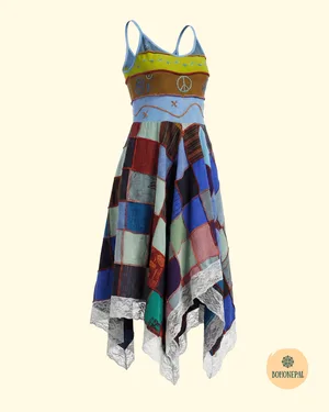 Boho Patchwork Pixie Dress (with Lace Trim)