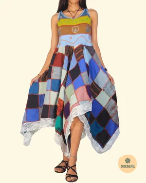 Boho Patchwork Pixie Dress (with Lace Trim)