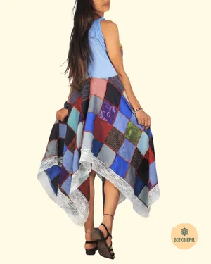 Boho Patchwork Pixie Dress (with Lace Trim)