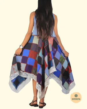 Boho Patchwork Pixie Dress (with Lace Trim)