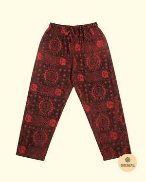 Acid Wash Cotton Sun and Moon Print Trouser