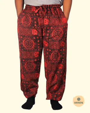 Acid Wash Cotton Sun and Moon Print Trouser