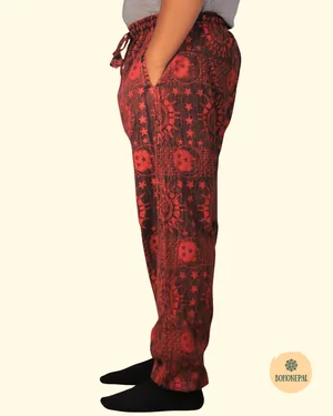 Acid Wash Cotton Sun and Moon Print Trouser