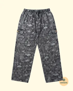 Mushroom Print Acid Wash Trousers