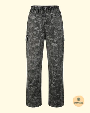 Mushroom Print Acid Wash Trousers