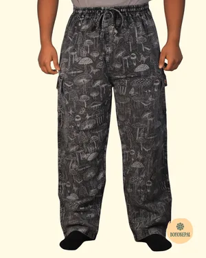 Mushroom Print Acid Wash Trousers