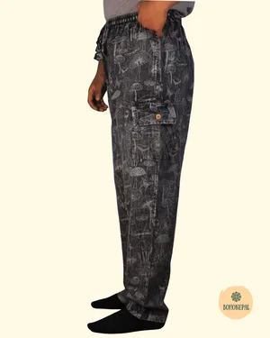 Mushroom Print Acid Wash Trousers