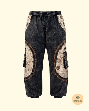 Dark Acid Wash Mushroom Patchwork Cargo trowser