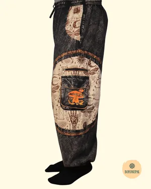 Dark Acid Wash Mushroom Patchwork Cargo trowser