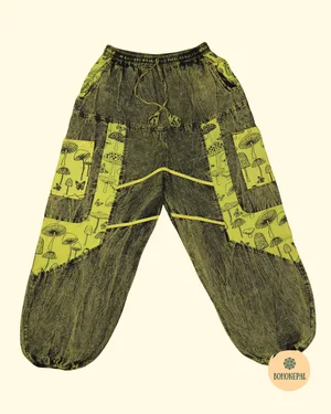 Mushroom Print Acid Wash Trousers