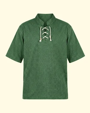 Handmade Cotton lace-up short-sleeve shirt