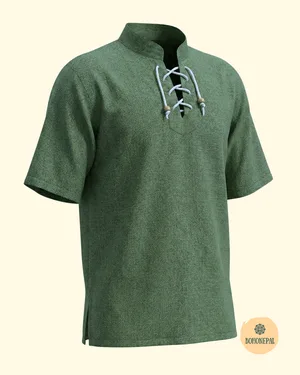 Handmade Cotton lace-up short-sleeve shirt