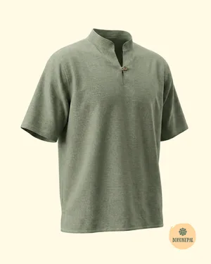 Sage Green Short-Sleeve Henley Shirt