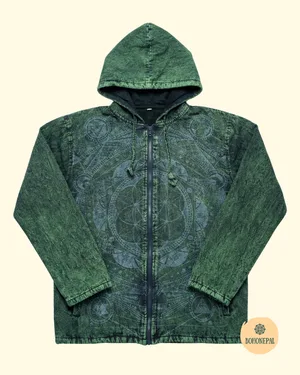 Acid Wash Fleece Geometry Zip-Up Hoodie