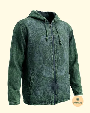 Acid Wash Fleece Geometry Zip-Up Hoodie