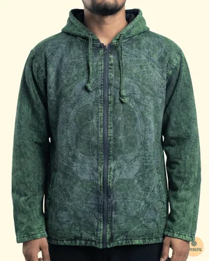 Acid Wash Fleece Geometry Zip-Up Hoodie