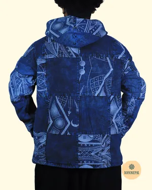 Acid wash patchwork printed hoodie