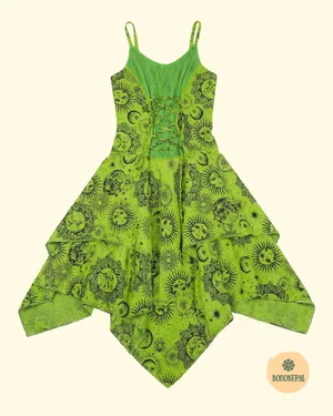 Celestial Sun & Moon Lace-Up Handkerchief Hem Dress