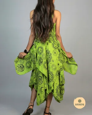 Celestial Sun & Moon Lace-Up Handkerchief Hem Dress