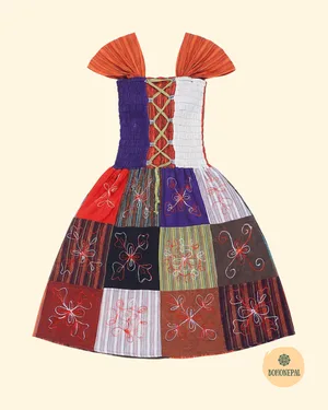 Bohemian Patchwork Corset-Style Midi Dress