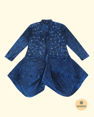 Embroidered Blue Acid-Wash Tunic