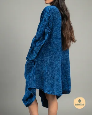 Embroidered Blue Acid-Wash Tunic
