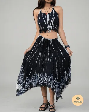 Tie-Dye Halter Crop Top & Handkerchief Skirt Co-ord Set"